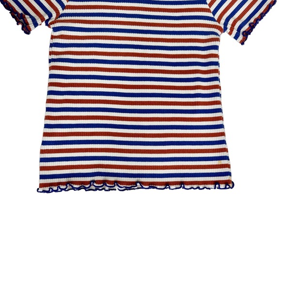 Cute 60s / 70s Colored Striped Lettuce Trim Casual Blouse Top XS - Picture 5 of 6